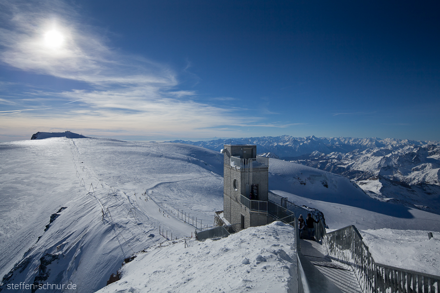 viewing platform
 Mountain landscape
 panorama view
 Switzerland
 ski resort
 sun
 winter
