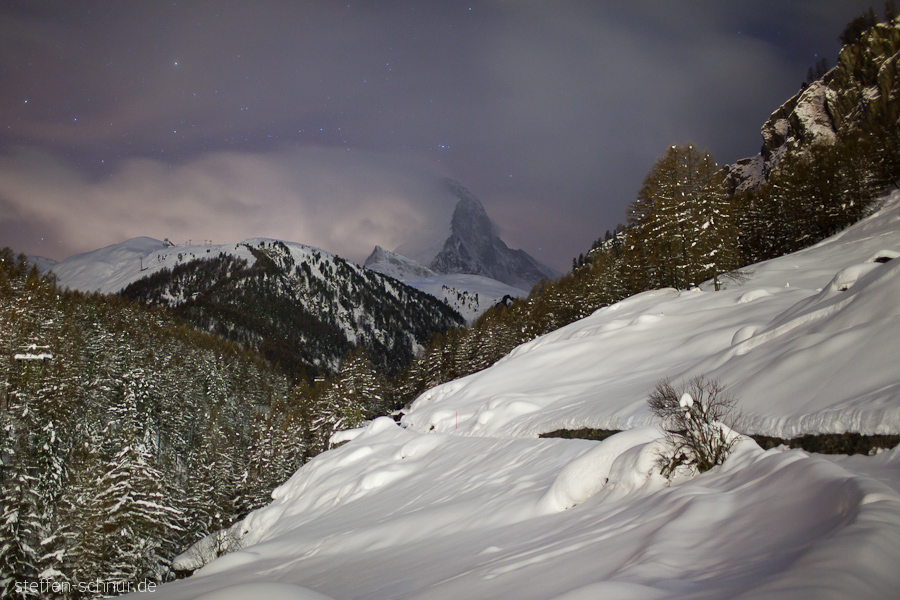 snow
 Matterhorn
 night
 Switzerland
 stars
 Wallis
 winter
