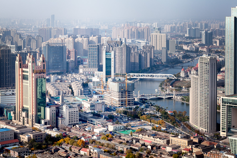 panoramic view
 Tianjin
 China
 river
 metropolis
 skyscrapers
 from above
