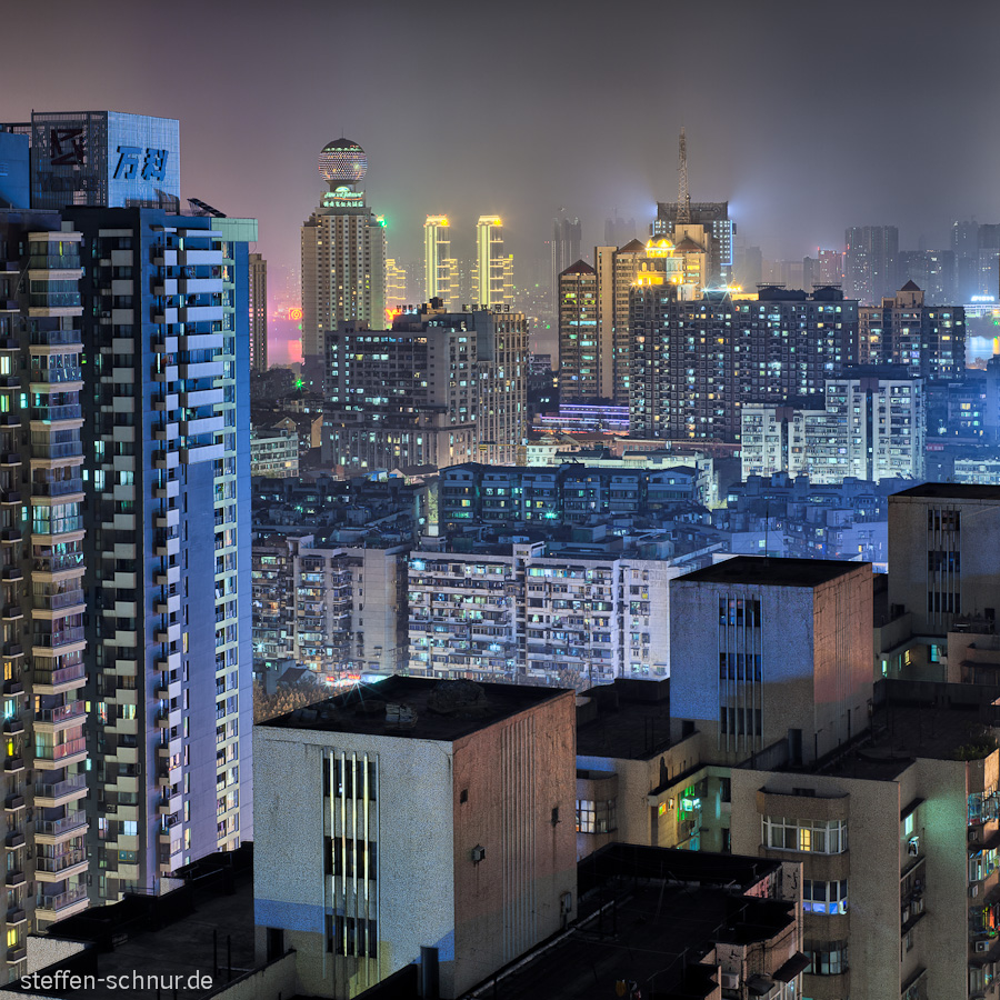 panoramic view
 Wuhan
 China
 roofs
 building
 high rise
 night
