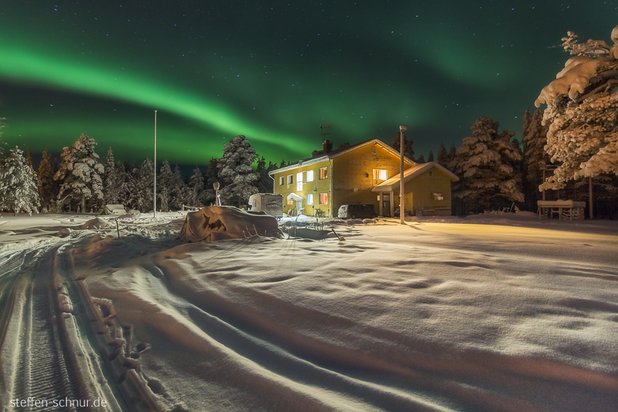 aurora borealis
 snow
 Lapland
 Finland
 house
 winter

