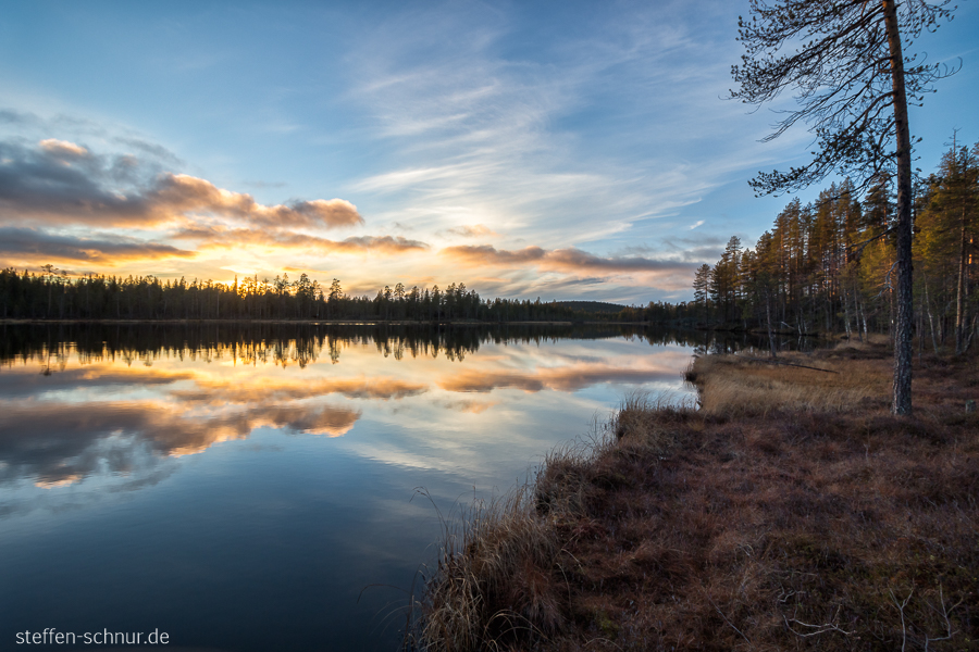sunset
 Finland
 tree
 lake
 mirroring
 forest
 clouds

