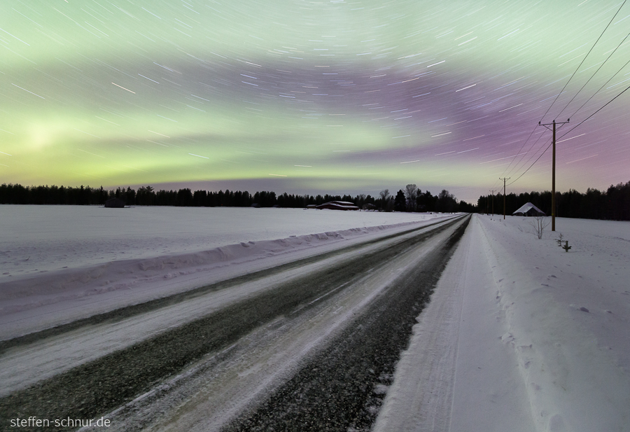 Lapland
 Finland
 long Exposure
 night
 empty road
