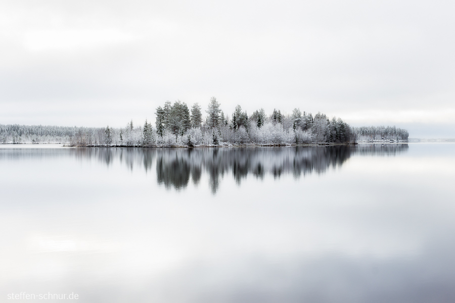 Finland
 island
 reflection
 lake
 forest
 winter
