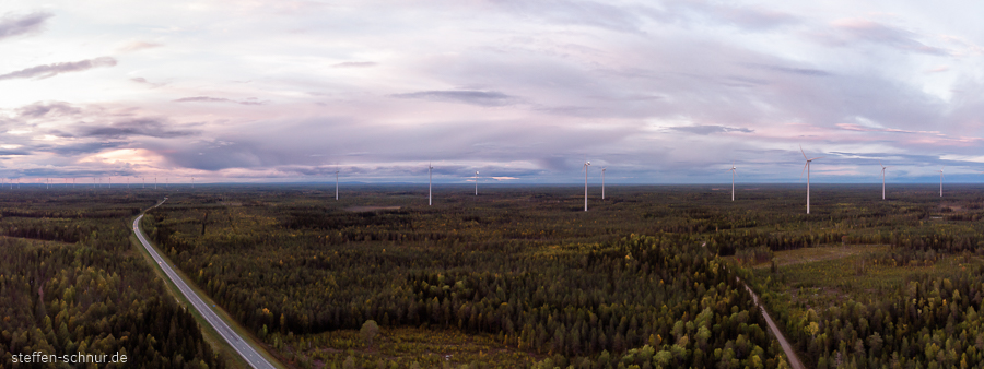 Finland
 panorama view
 street
 forest
 windmills
 from above
