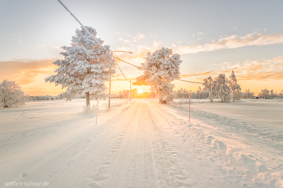 sunrise
 Lapland
 Finland
 street
