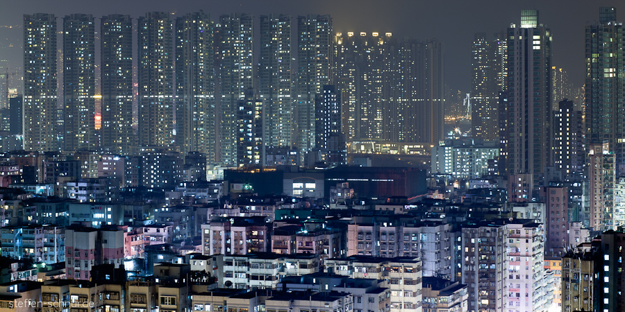Hong Kong
 China
 roofs
 houses
 sea of houses
 night
 panorama view
