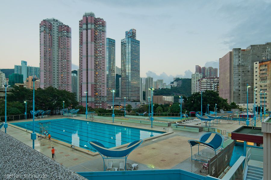 swimming pool
 Hong Kong
 China
 roof
 skyscrapers
