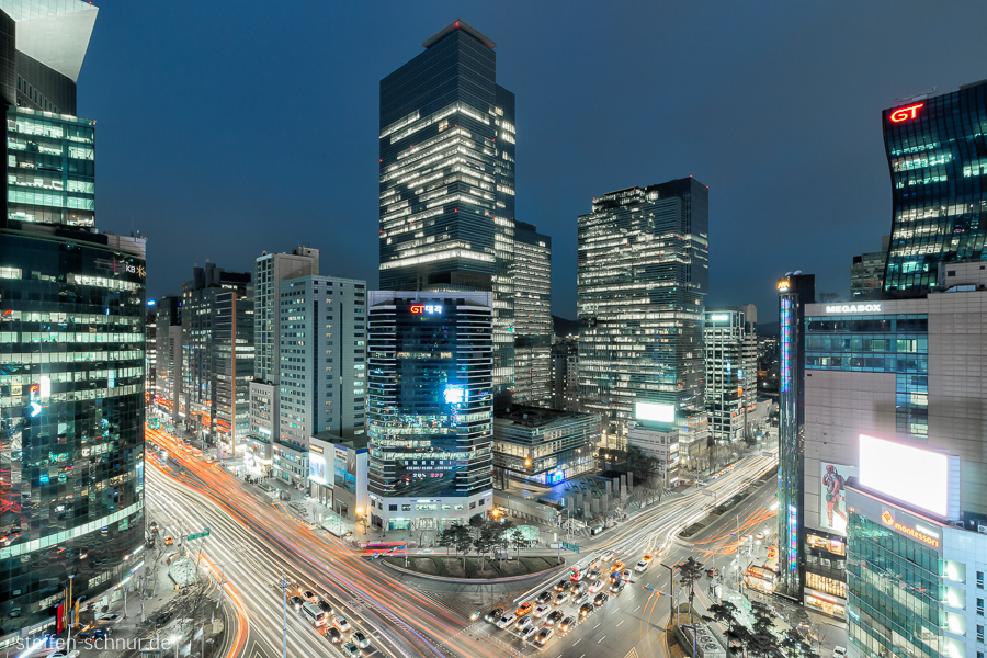 city skyline
 Gangnam District
 Seoul
 South Korea
 metropolis
 skyscrapers
 intersection
