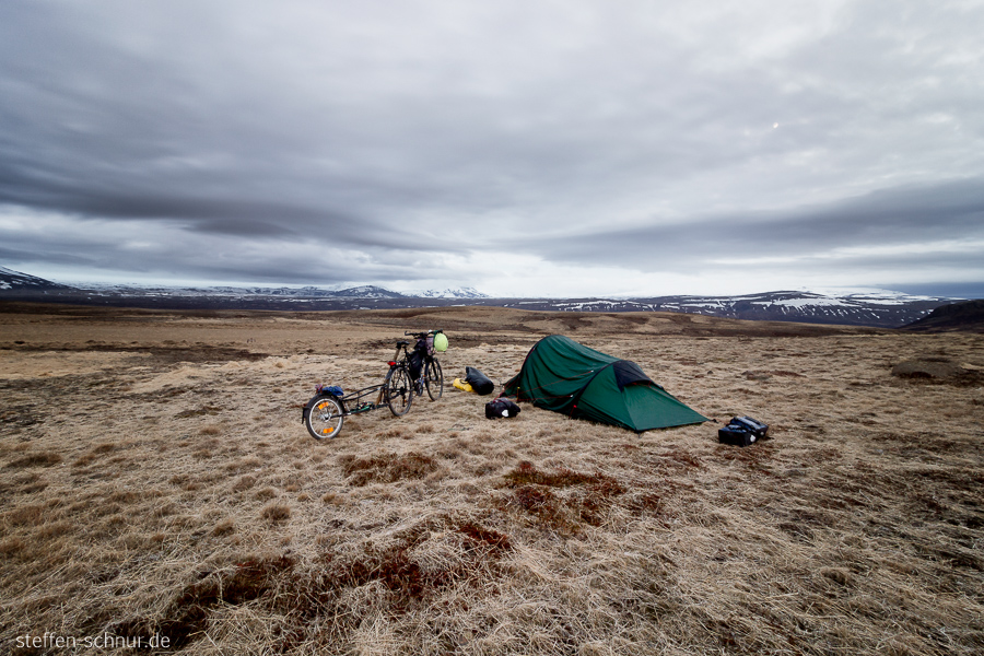 bike
 Iceland
 landscape
 clouds
 tent
