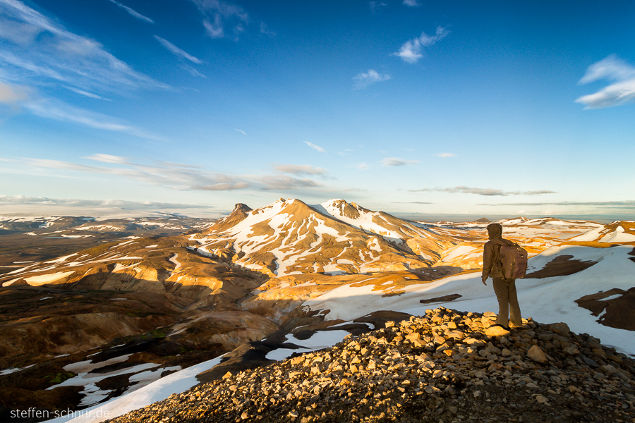 Hveradalir
 mountains
 highland
 Iceland
 landscape
 backpacker
 blue sky
