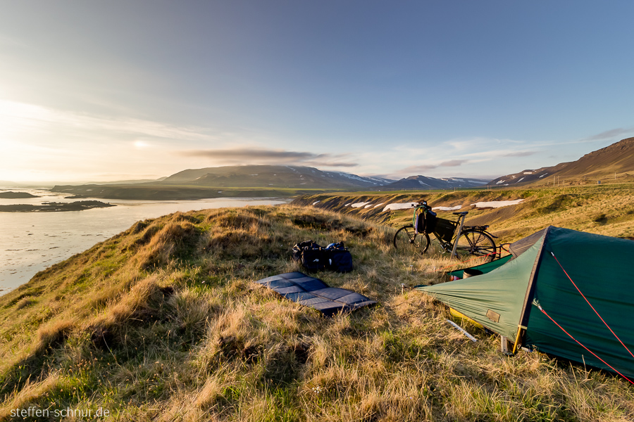 bike
 Westfjord
 Iceland
 landscape
 solar plant
 tent
