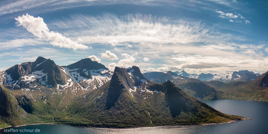 mountains
 Senja
 Norway
 panorama view
 clouds
 from above
