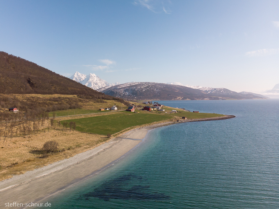 mountains
 village
 coast
 aerial photograph
 Norway
