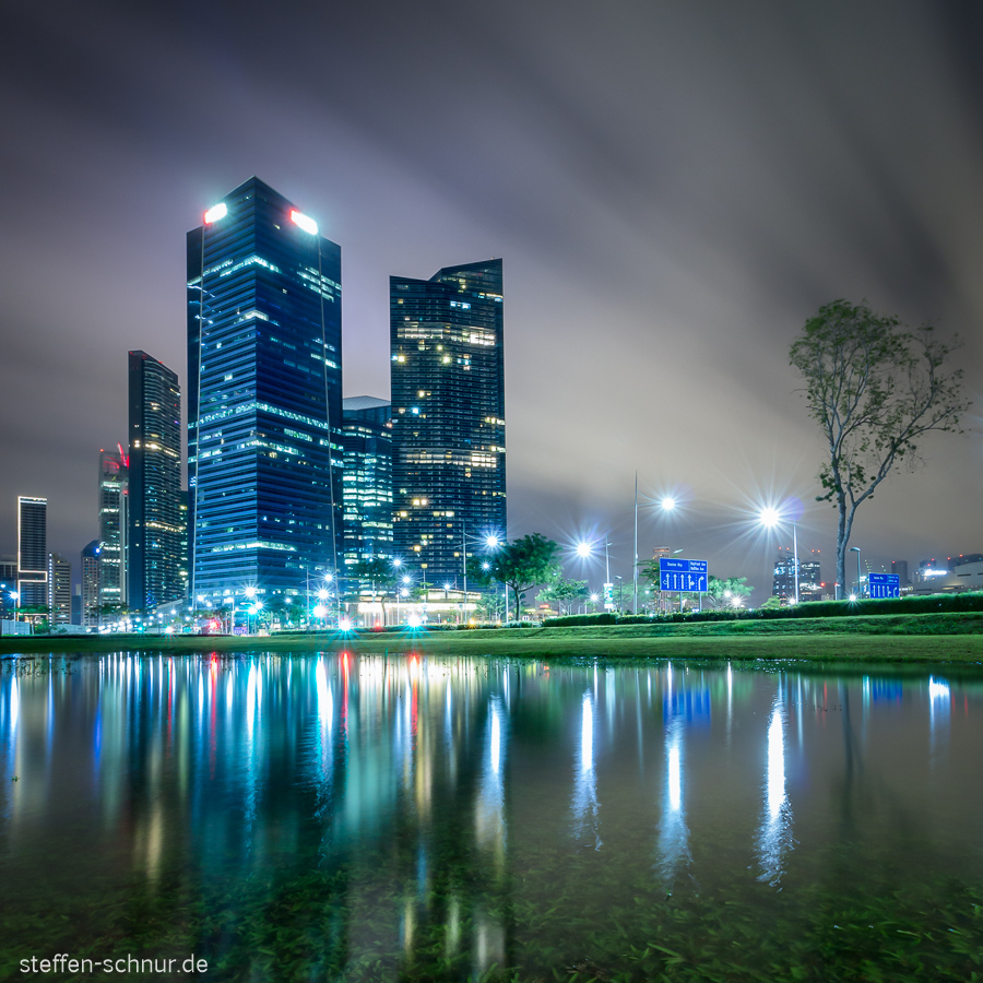 Singapore
 tree
 skyscrapers
 night
 mirroring
 Water
 meadow
