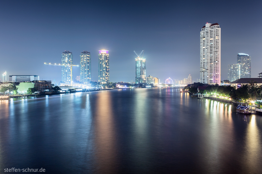 Bangkok
 Thailand
 river
 skyscrapers
 crane
 night
