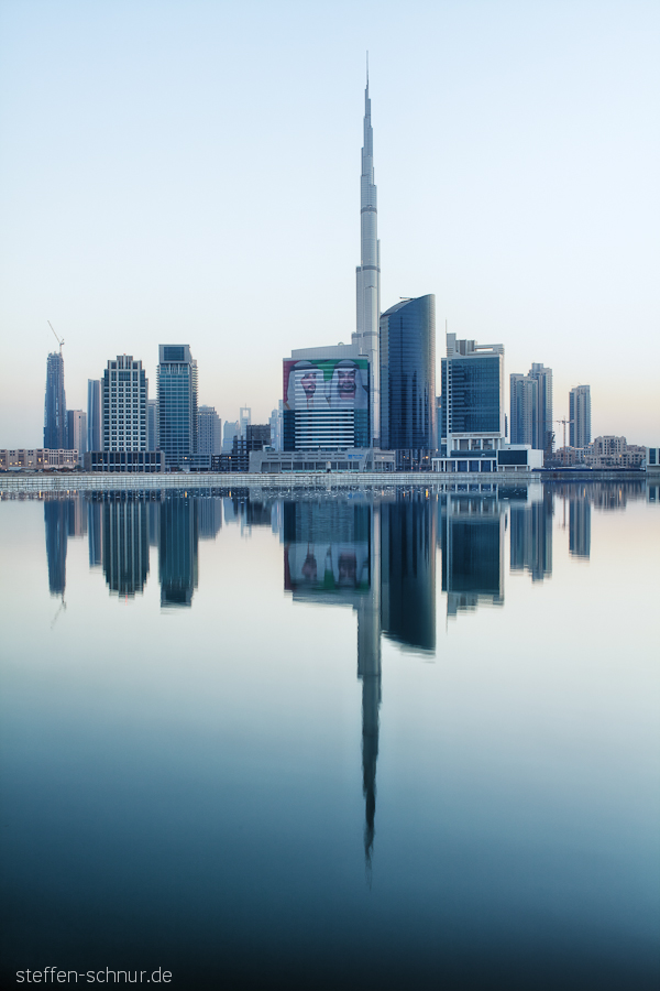 Blue Bay Tower
 Burj Khalifa
 Dubai
 skyscrapers
 mirroring
 UAE
 Water
